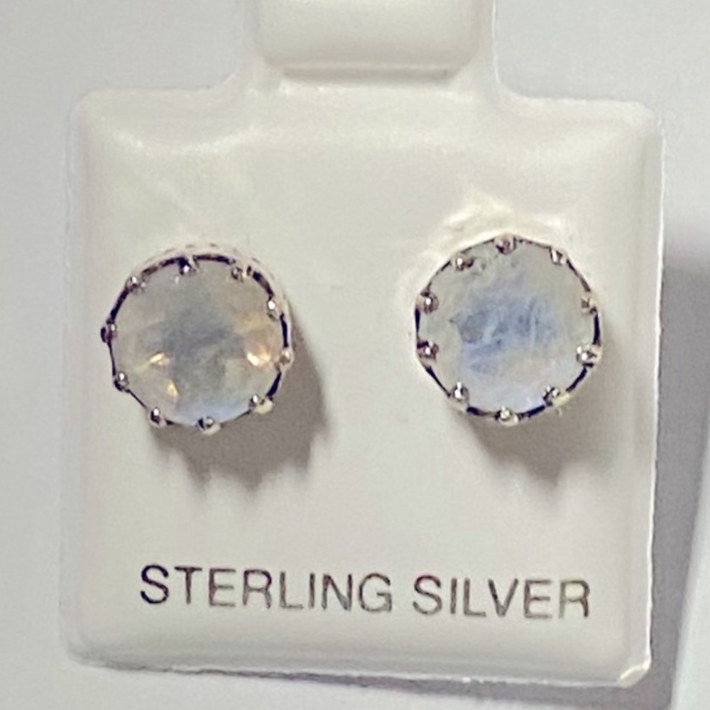 Genuine cut Moonstone stud earrings in genuine 925 sterling silver